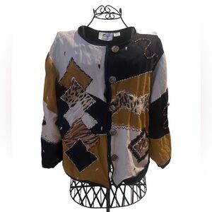 VTG 90s Patchwork Jacket, Embroidered Boho Blouse. Sz M